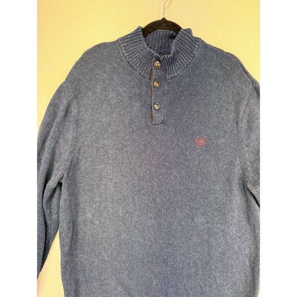 Chaps Mens Pullover Sweater Button Collar & Suede Elbow Patches XXL Blue - Picture 3 of 13